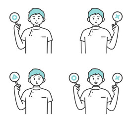 医療従事者がまるとばつと三角の札を持つイラスト素材