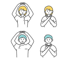 医療従事者手がまるとばつのジェスチャーをするイラスト素材