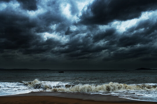 Storm seascape with dark clouds - Powered by Adobe