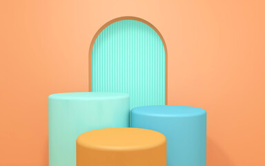 Background rendering with podium and wall scene abstract background. 3D illustration, 3D rendering	
