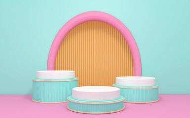 Background rendering with podium and wall scene abstract background. 3D illustration, 3D rendering	