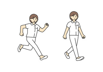 医療従事者の全身イラスト素材（走る、歩く）