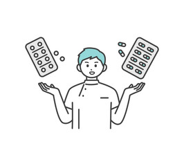 医薬品の説明をする医療従事者のイメージイラスト素材