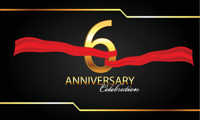 6 anniversary celebration. 6th anniversary celebration. 6 year anniversary celebration with red ribbon and black background.