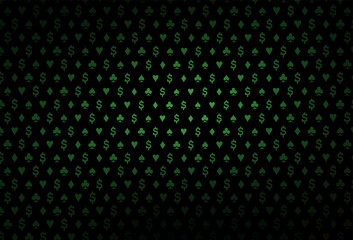 Dark green vector cover with symbols of gamble.