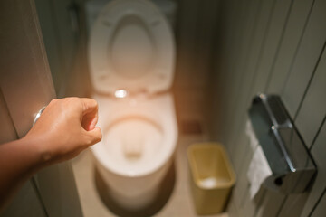 open the bathroom door, go to toilet