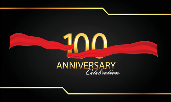 100 anniversary celebration. 100th anniversary celebration. 100 year anniversary celebration with red ribbon and black background.