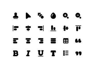 Cute file editor solid glyph icon set with font text related icons