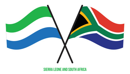 Sierra Leone and South Africa Flags Crossed And Waving Flat Style. Official Proportion.