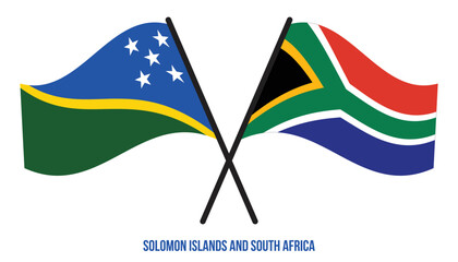 Solomon Islands and South Africa Flags Crossed And Waving Flat Style. Official Proportion
