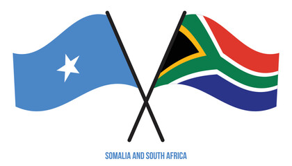Somalia and South Africa Flags Crossed And Waving Flat Style. Official Proportion. Correct Colors.