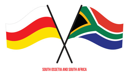 South Ossetia and South Africa Flags Crossed And Waving Flat Style. Official Proportion.