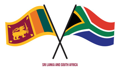 Sri Lanka and South Africa Flags Crossed And Waving Flat Style. Official Proportion. Correct Colors.