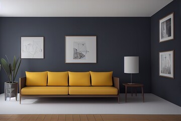 modern living room with sofa. scandinavian interior design furniture. 3d illustration