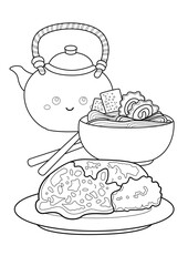 Curry Rice Ramen Japanese Food Coloring Pages A4 for Kids and Adult