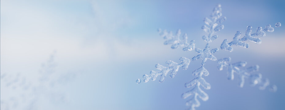 Beautiful Christmas Wallpaper with Crystalline Snowflake. Winter Banner with copy-space.