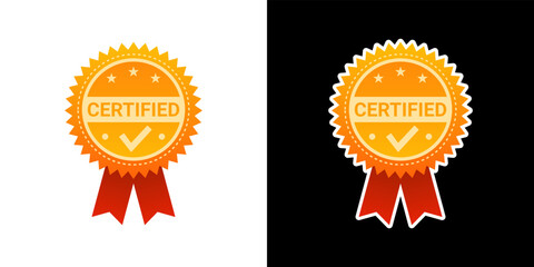 Certified icon badge ribbon gold icon. Modern simple symbol logo sign. 