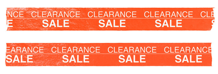 Glossy adhesive tapes with words "clearance sale" on transparent background