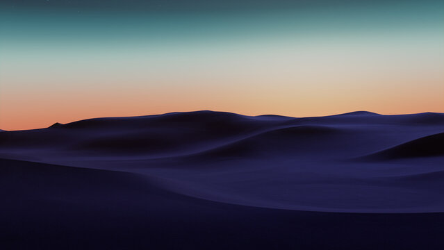 Undulating Sand Dunes form a Surreal Desert Landscape. Sunset Wallpaper with Orange Gradient Sky.