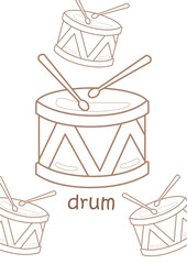 Alphabet D For Drum Coloring Pages A4 for Kids and Adult