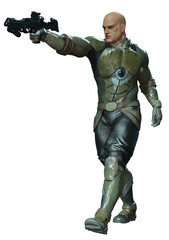 3D Rendered Futuristic Soldier on Transparent Background Fighting With Modern Weapon - 3D Illustration