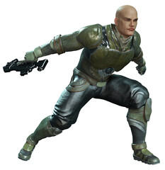 3D Rendered Futuristic Soldier on Transparent Background Fighting With Modern Weapon - 3D Illustration