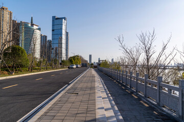 Empty urban road and buildings in the city