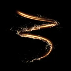 Poster Golden shiny spiral line effect with magic dust particles effect flying around. Vector eps background. © Saibarakova Ilona