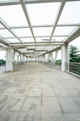 Inside of a modern overhead pedestrian bridge