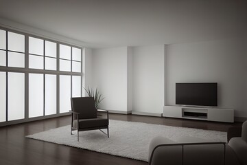 Fototapeta na wymiar Interior mock up living room with white chair in the empty room. 3D rendering.