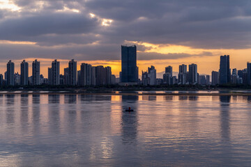 Fototapeta na wymiar modern city at sunrise,nanchang skyline.