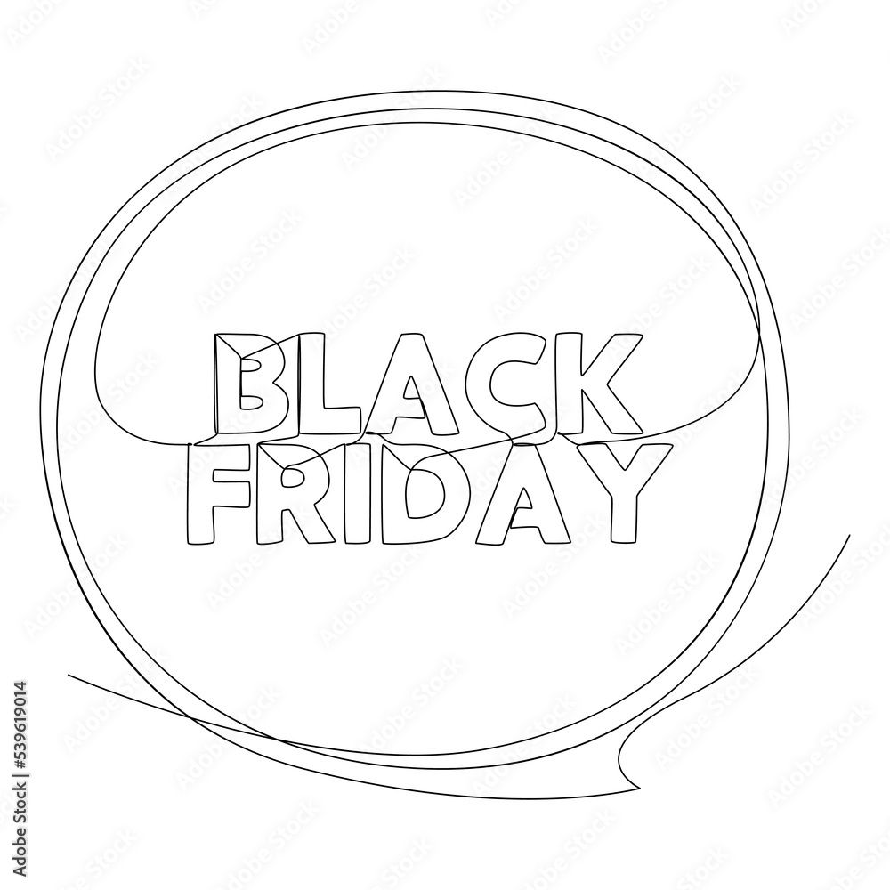 Poster one continuous line of speech bubble with black friday text. thin line illustration vector concept. 