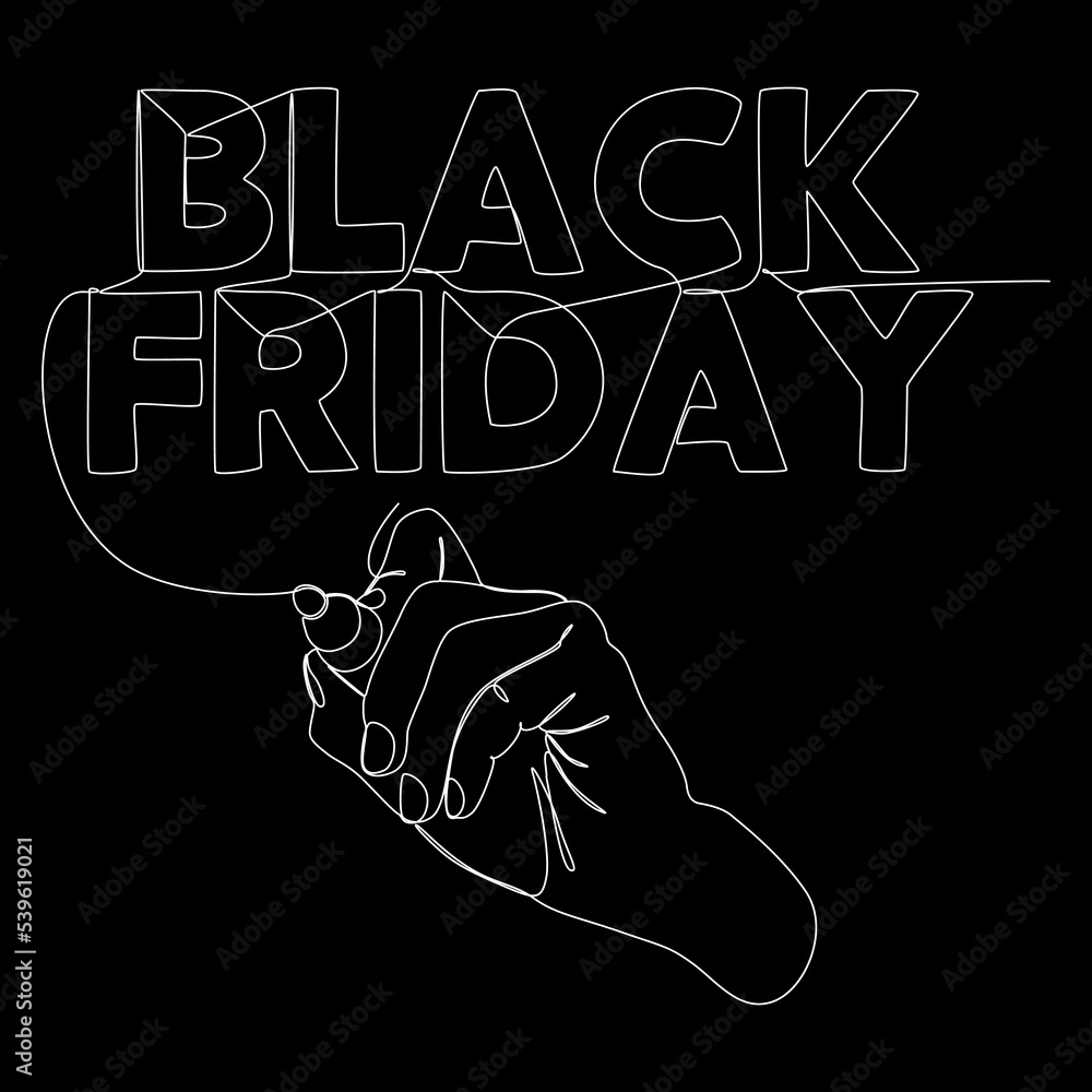 Poster one continuous line of black friday word written by with felt tip pen. thin line illustration vector