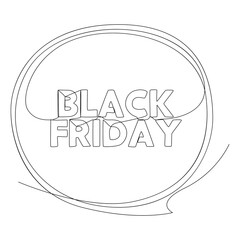 One continuous line of speech bubble with Black Friday text. Thin Line Illustration vector concept. Contour Drawing Creative ideas.