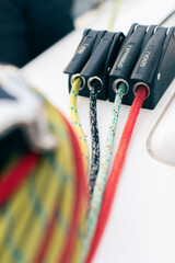 Yacht equipment, cable stopper sails. Front view.