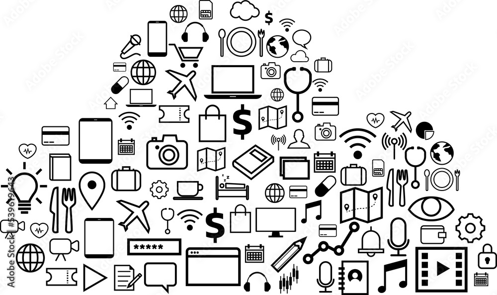 Poster Cloud computing network technology shaped with utility functional icon.Concept of cloud server, Storage and data