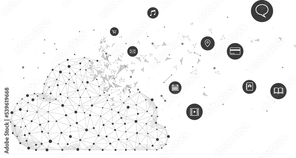 Poster Cloud computing network technology polygon dot connected line with icon : Concept of cloud server, Storage and data