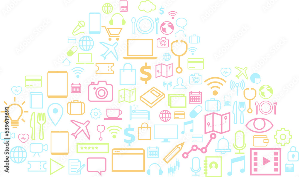 Aufkleber Cloud computing network technology shaped with utility functional icon.Concept of cloud server, Storage and data
