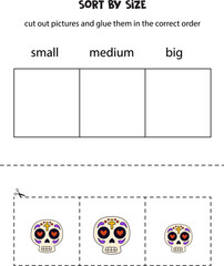 Sort pictures by size. Educational worksheet for kids.