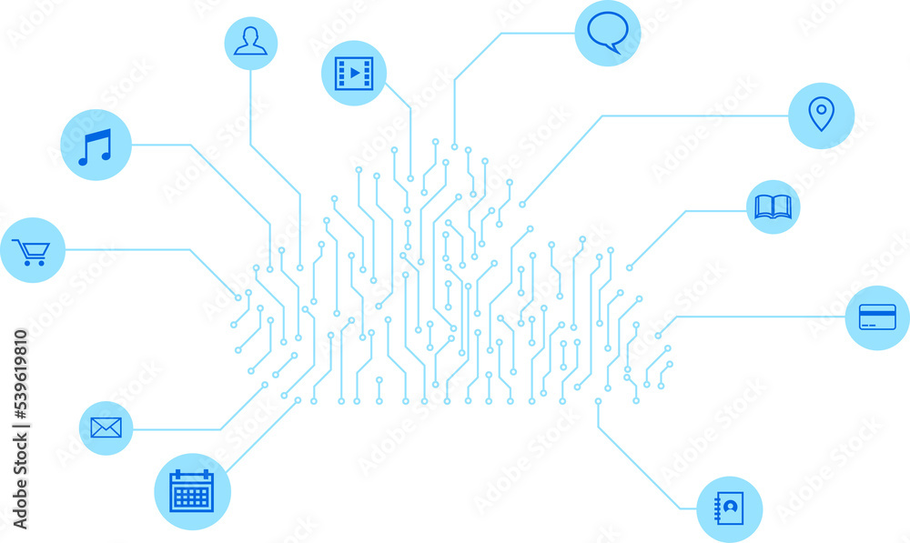 Aufkleber Cloud computing network technology from circuit board graphic with icon Concept of cloud server, Storage and data