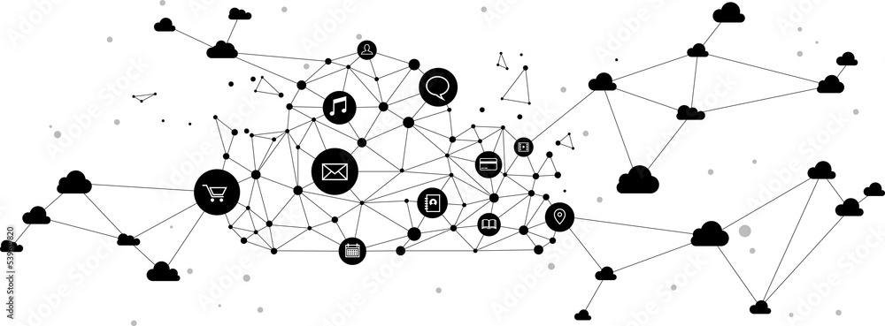 Poster Cloud computing network technology polygon dot connected line with icon : Concept of cloud server, Storage and data