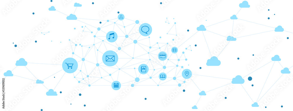 Aufkleber Cloud computing network technology polygon dot connected line with icon : Concept of cloud server, Storage and data