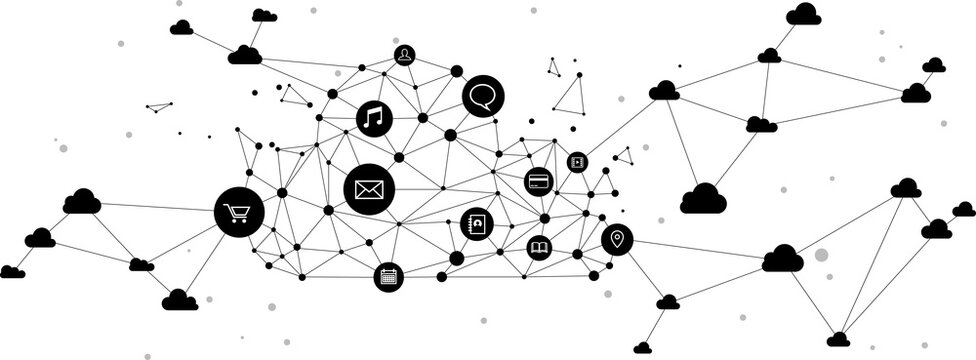 Cloud computing network technology polygon dot connected line with icon : Concept of cloud server, Storage and data