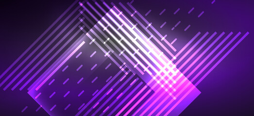 Background wallpaper neon glowing lines and geometric shapes. Dark wallpaper for concept of AI technology, blockchain, communication, 5G, science, business and technology