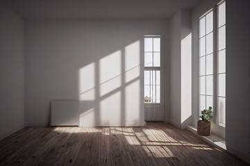 Wall mock up in light simple interior, Scandi Boho style, 3d render