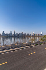 Empty urban road and buildings in the city