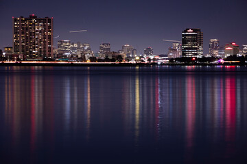 Fototapeta premium Nighttime view of the skyline of downtown Emeryville, California, USA.