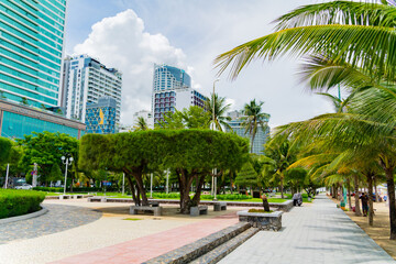 A city park in a seaside resort town. Filmed in October in Nha Trang, Vietnam in sunny weather in the city center. 