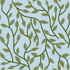 Elegant floral seamless pattern with Isolated tree brunches. Organic background. Colorful hand drawn illustration. Abstract eucalyptus green leaves seamless pattern.