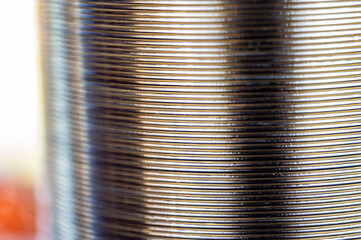 Selective focus on a sleeve of compact discs CD's used for storing electronic media.